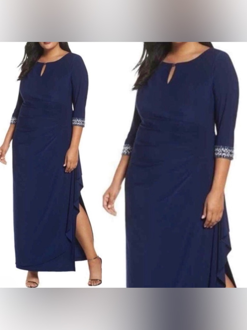 Alex Evenings
Plus Size Keyhole Neck 
Ruched Embellished Cuff Gown Size 18